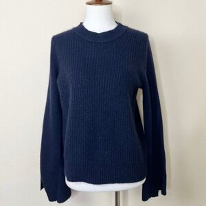 360 Cashmere Crewneck Split Sleeve Navy Blue Sweater